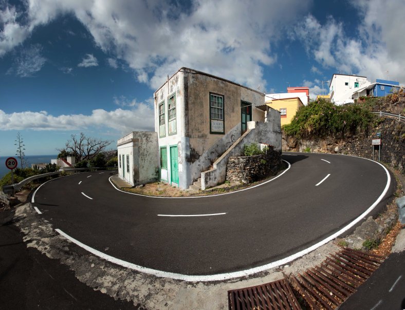 House on switch back, La Palma, Canary Islands, Spain