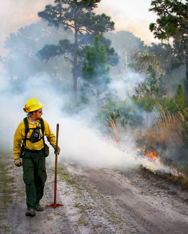 Adam watching the fire at DWP
