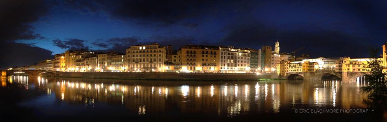 Florence and the Arno River at night