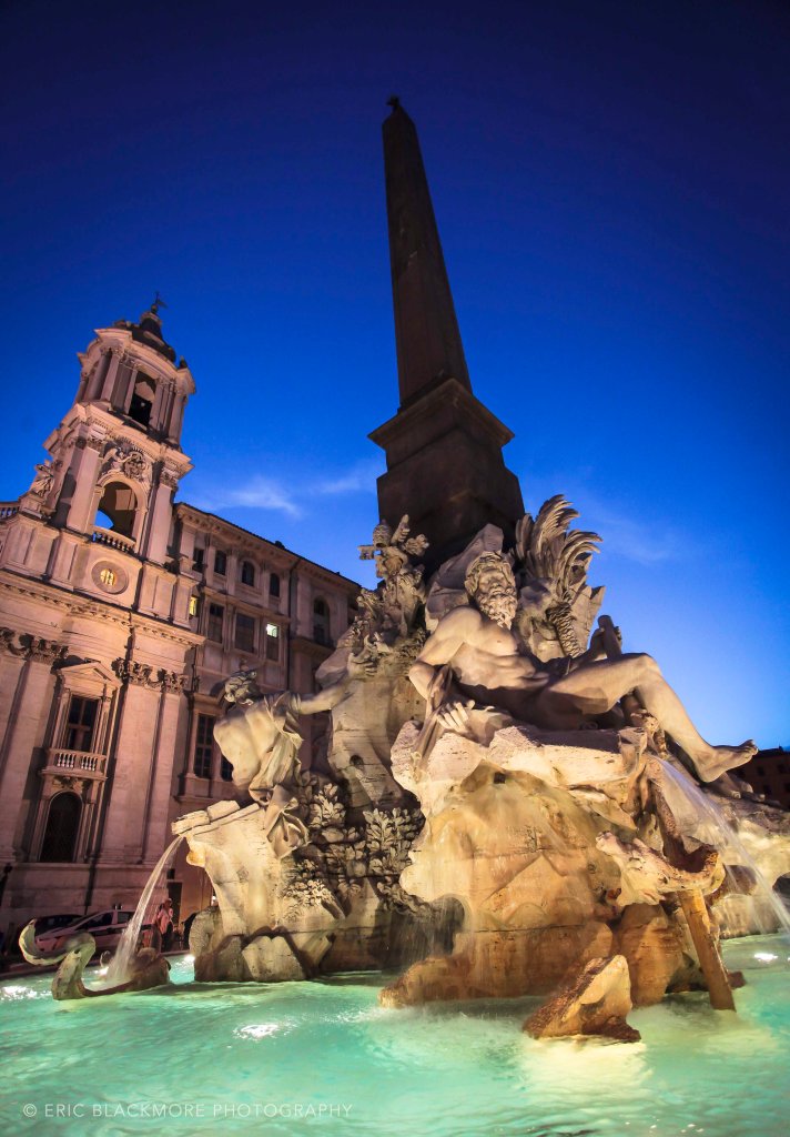 The Four Rivers Fountain in the blue hour