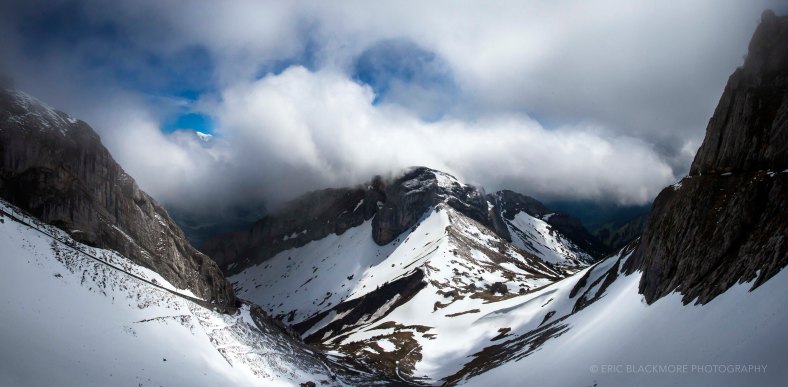 Mt. Pilatus in clouds at the beginning of summer in Lucerne, Switzerland.